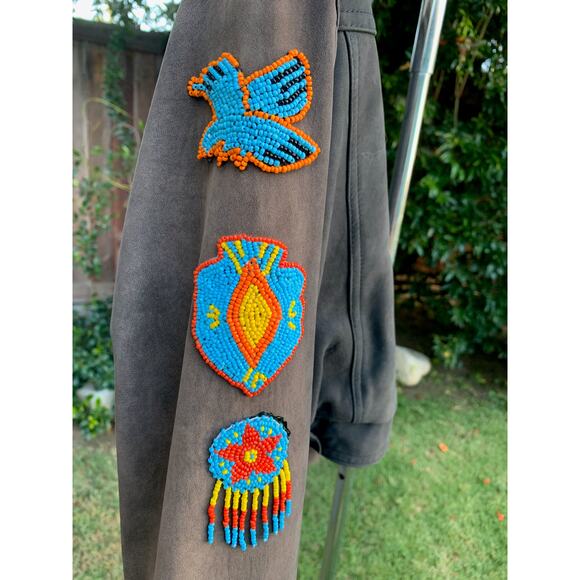 VINTAGE BILLY MARTIN LAMB LEATHER AVIATOR BOMBER FLIGHT JACKET W/ BEADED PATCHES - Picture 2 of 10
